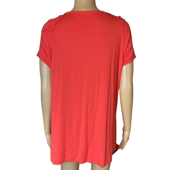 Elie Tahari Valencia Blouse Size XL TG Coral Short Sleeves Cowl Neck Stretch - Picture 2 of 13